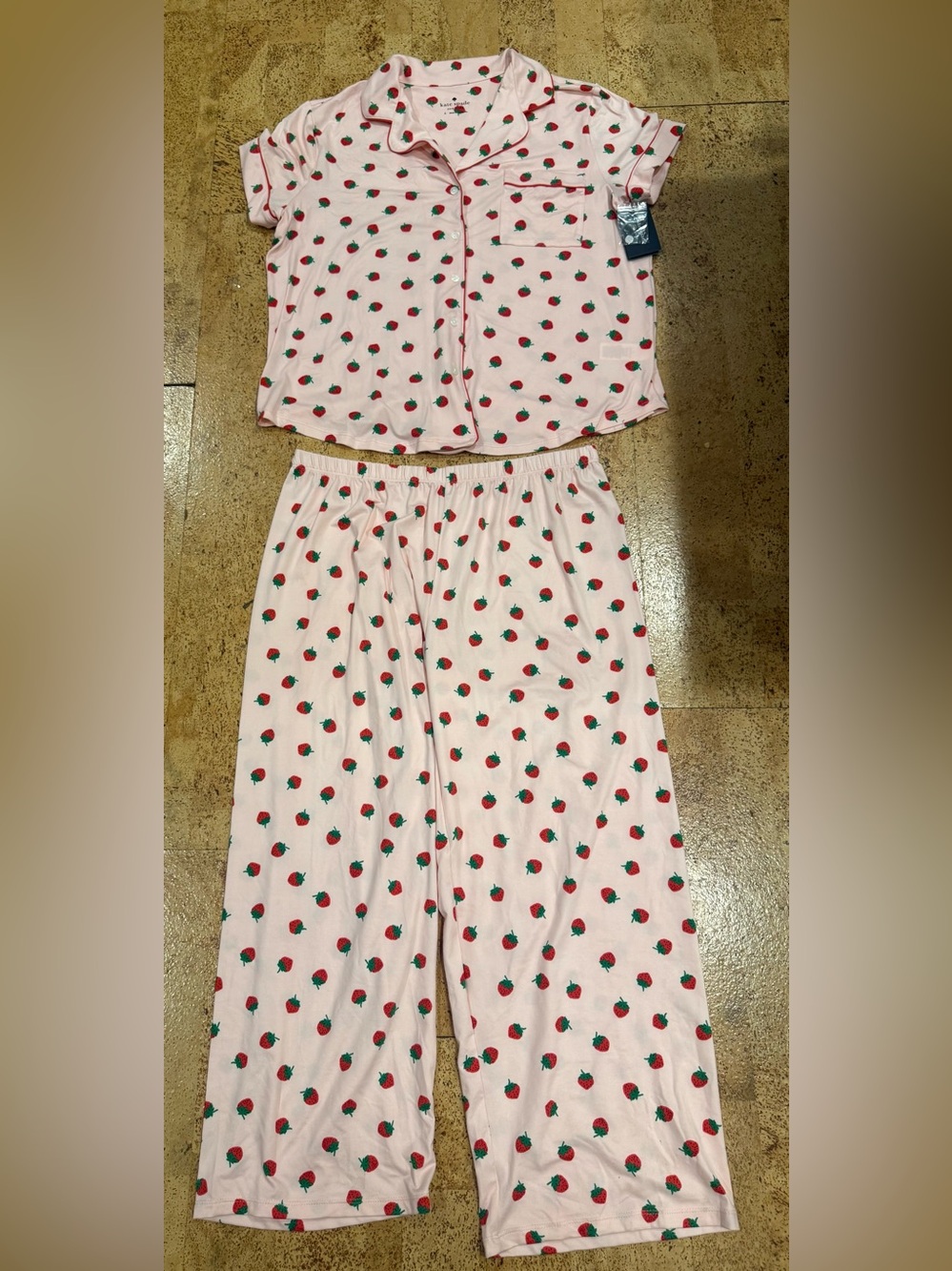 New Kate Spade New York Large Cropped Pajamas Strawberries Cute Soft
